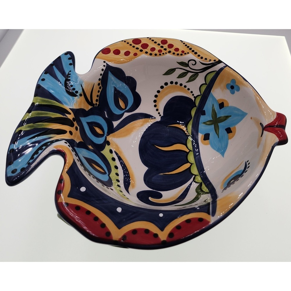 Espana Lifestyle BOCCA Fish Shaped Serving Bowl Hand Painted Ceramic Floral 3D - Picture 3 of 8